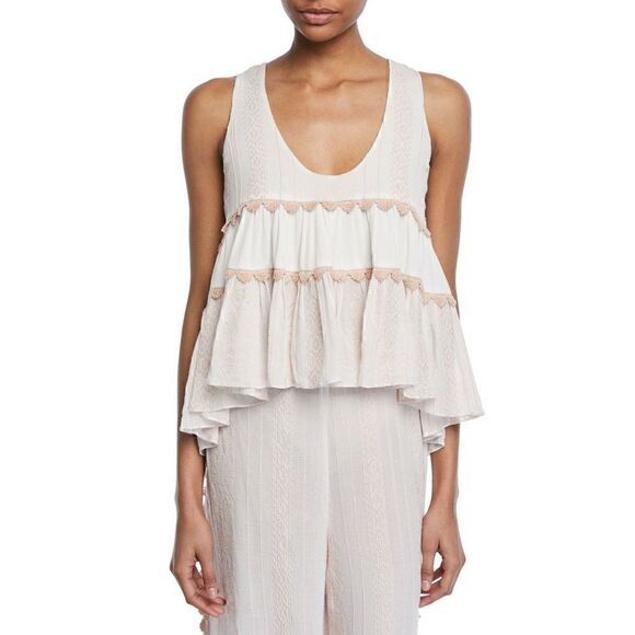 JONATHAN SIMKHAI Embroidered Voile Lightweight Tiered Tank - Picture 1 of 10